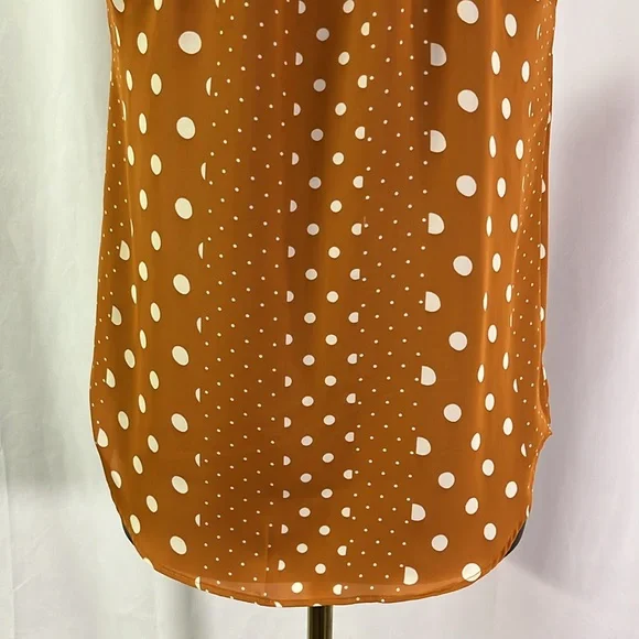 NWT LC Lauren Conrad Burnt Orange Polka Dot Print Pleat Neck Blouse - Picture 13 of 16